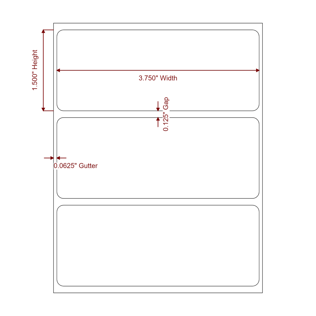 3.75 Inch x 1.5 Inch Rectangle Inkjet Label Roll - 2D Drawing