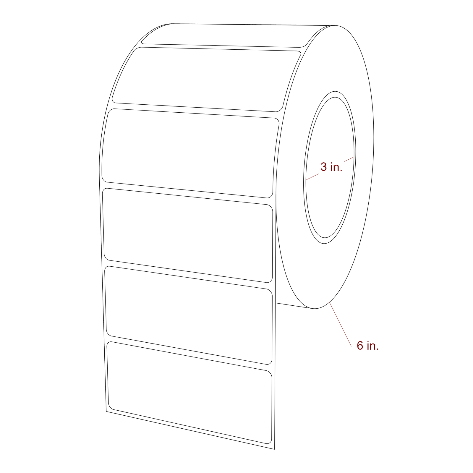 3.75 Inch x 1.5 Inch Rectangle Inkjet Label Roll - 3 Inch Core - 6 Inch Roll OD - 3D Perspective