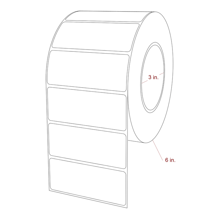 3.75 Inch x 1.5 Inch Rectangle Inkjet Label Roll - 3 Inch Core - 6 Inch Roll OD - 3D Perspective