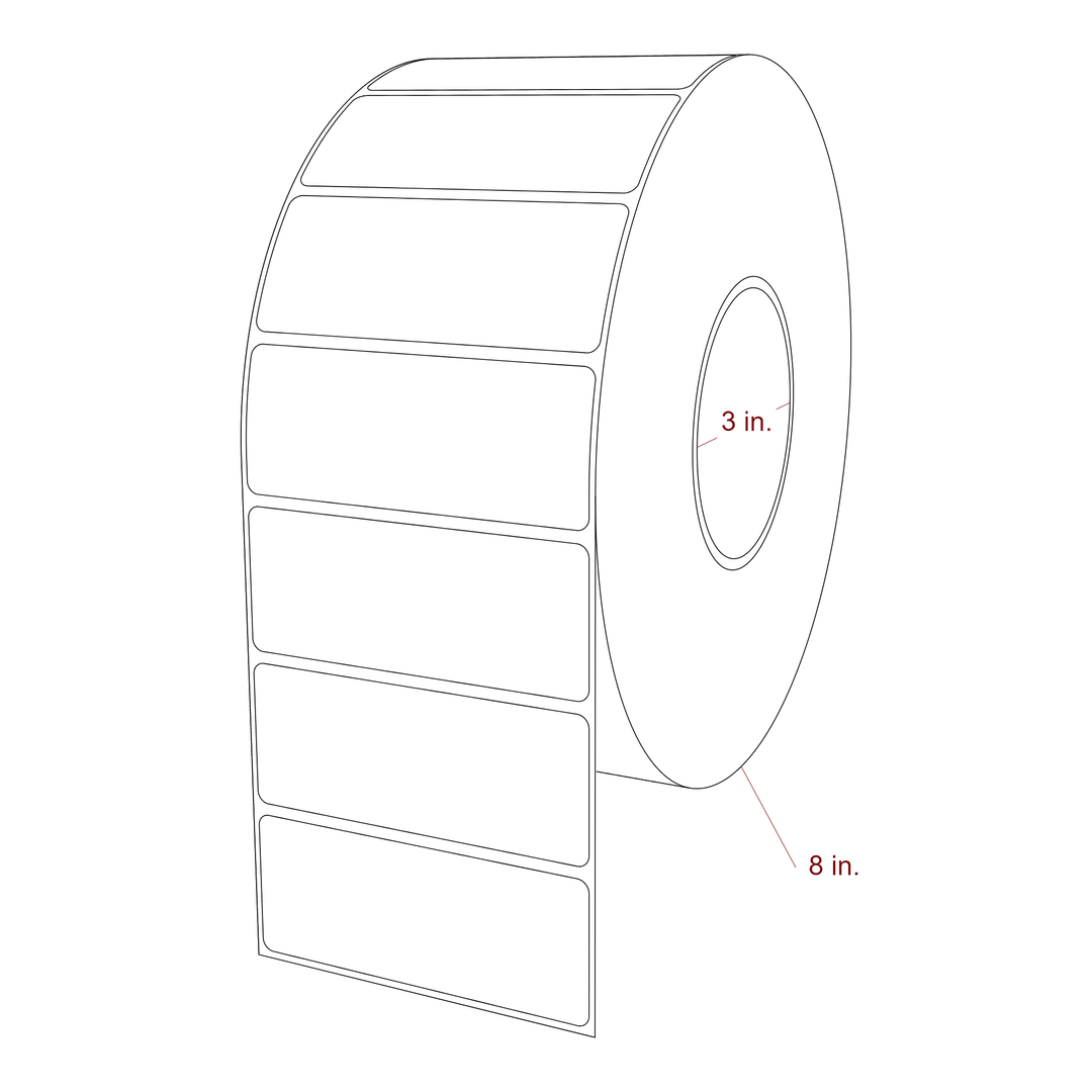 3.75 Inch x 1.5 Inch Rectangle Inkjet Label Roll - 3 Inch Core - 8 Inch Roll OD - 3D Perspective