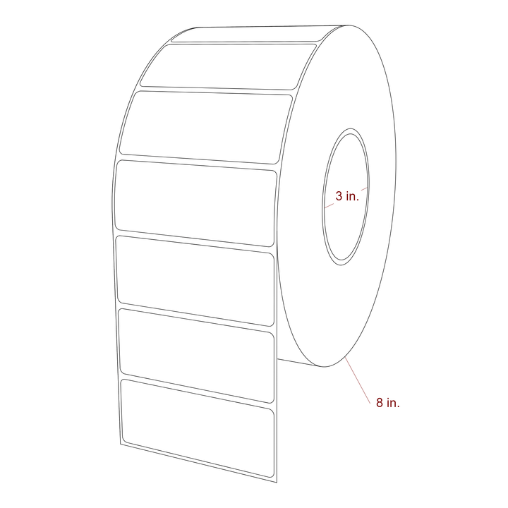 3.75 Inch x 1.5 Inch Rectangle Inkjet Label Roll - 3 Inch Core - 8 Inch Roll OD - 3D Perspective