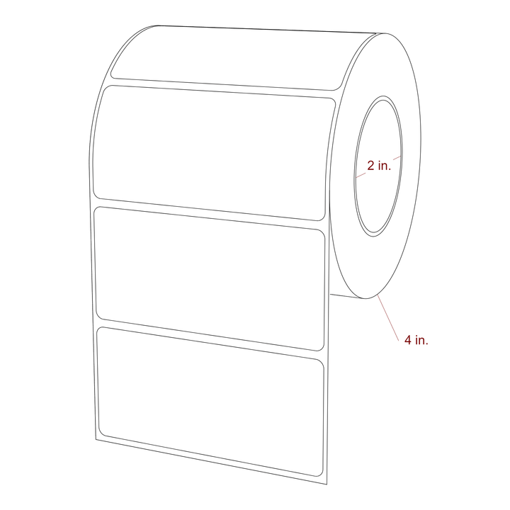 3.75 Inch x 1.75 Inch Rectangle Inkjet Label Roll - 2 Inch Core - 4 Inch Roll OD - 3D Perspective