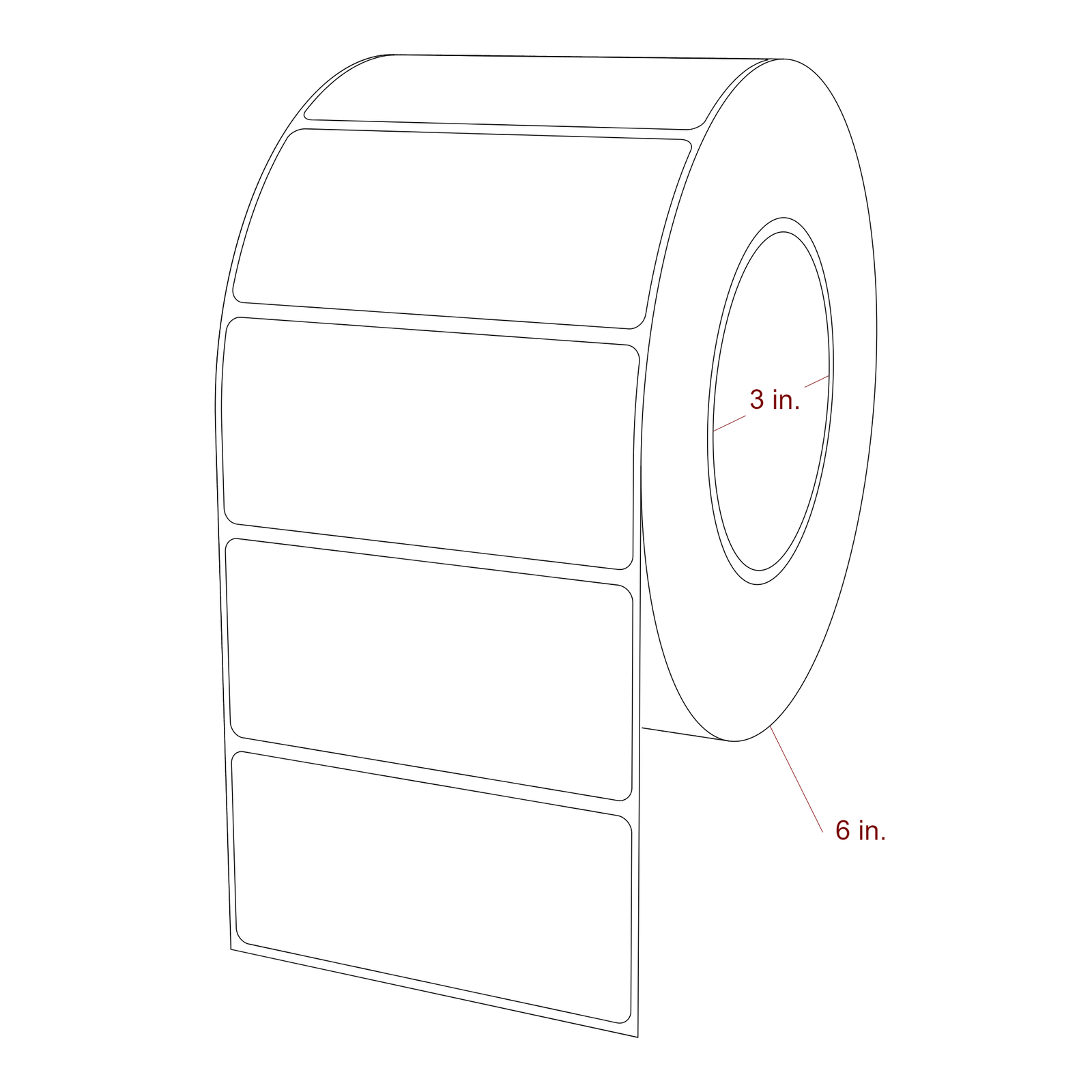 3.75 Inch x 1.75 Inch Rectangle Inkjet Label Roll - 3 Inch Core - 6 Inch Roll OD - 3D Perspective