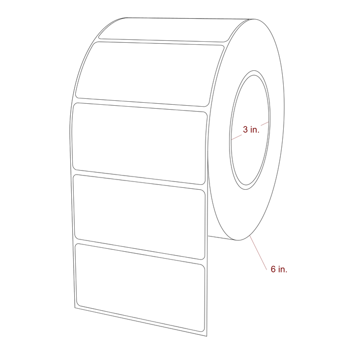 3.75 Inch x 1.75 Inch Rectangle Inkjet Label Roll - 3 Inch Core - 6 Inch Roll OD - 3D Perspective