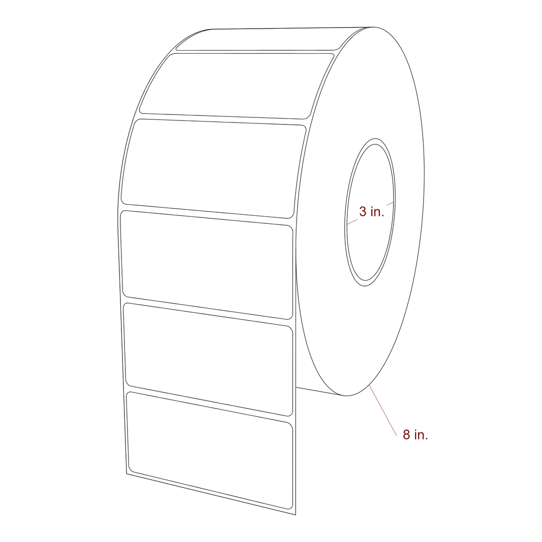 3.75 Inch x 1.75 Inch Rectangle Inkjet Label Roll - 3 Inch Core - 8 Inch Roll OD - 3D Perspective