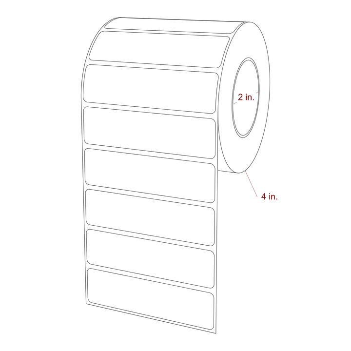 3.75 Inch x 1 Inch Rectangle Inkjet Label Roll - 2 Inch Core - 4 Inch Roll OD - 3D Perspective