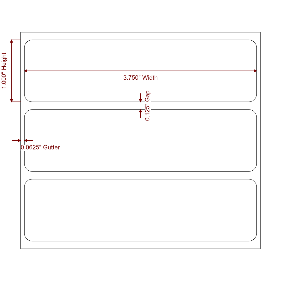 3.75 Inch x 1 Inch Rectangle Inkjet Label Roll - 2D Drawing