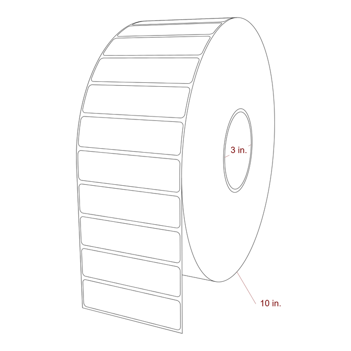 3.75 Inch x 1 Inch Rectangle Inkjet Label Roll - 3 Inch Core - 10 Inch Roll OD - 3D Perspective