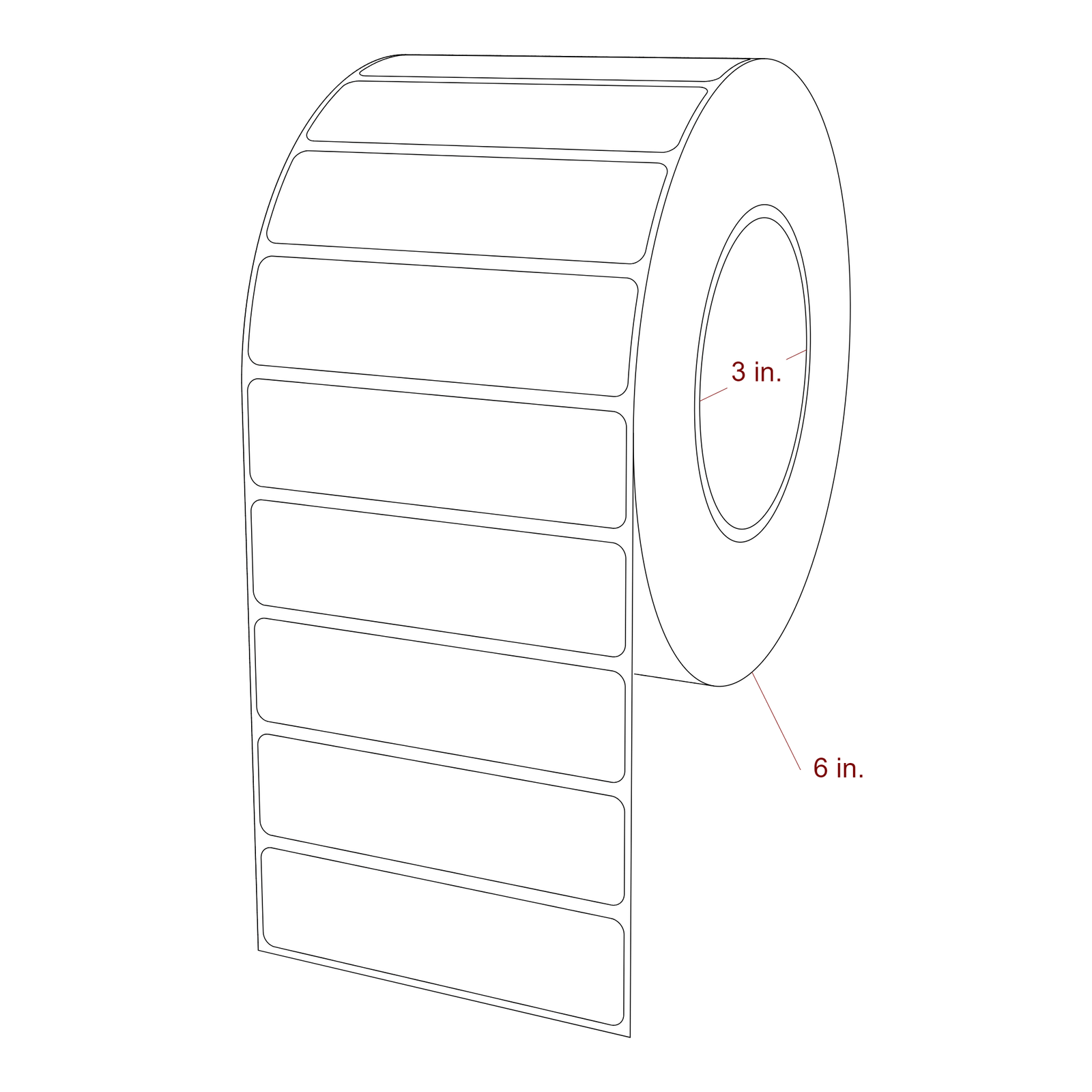 3.75 Inch x 1 Inch Rectangle Inkjet Label Roll - 3 Inch Core - 6 Inch Roll OD - 3D Perspective