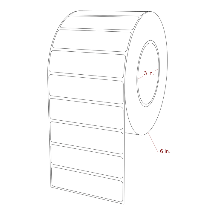 3.75 Inch x 1 Inch Rectangle Inkjet Label Roll - 3 Inch Core - 6 Inch Roll OD - 3D Perspective