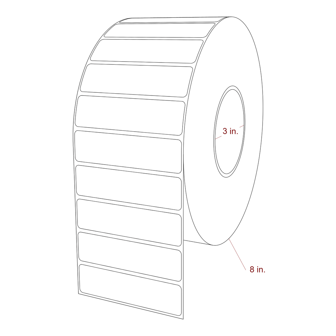 3.75 Inch x 1 Inch Rectangle Inkjet Label Roll - 3 Inch Core - 8 Inch Roll OD - 3D Perspective