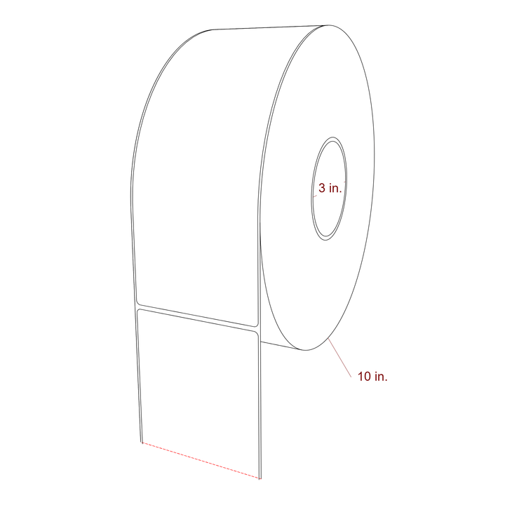 3.75 Inch x 10 Inch Rectangle Inkjet Label Roll - 3 Inch Core - 10 Inch Roll OD - 3D Perspective