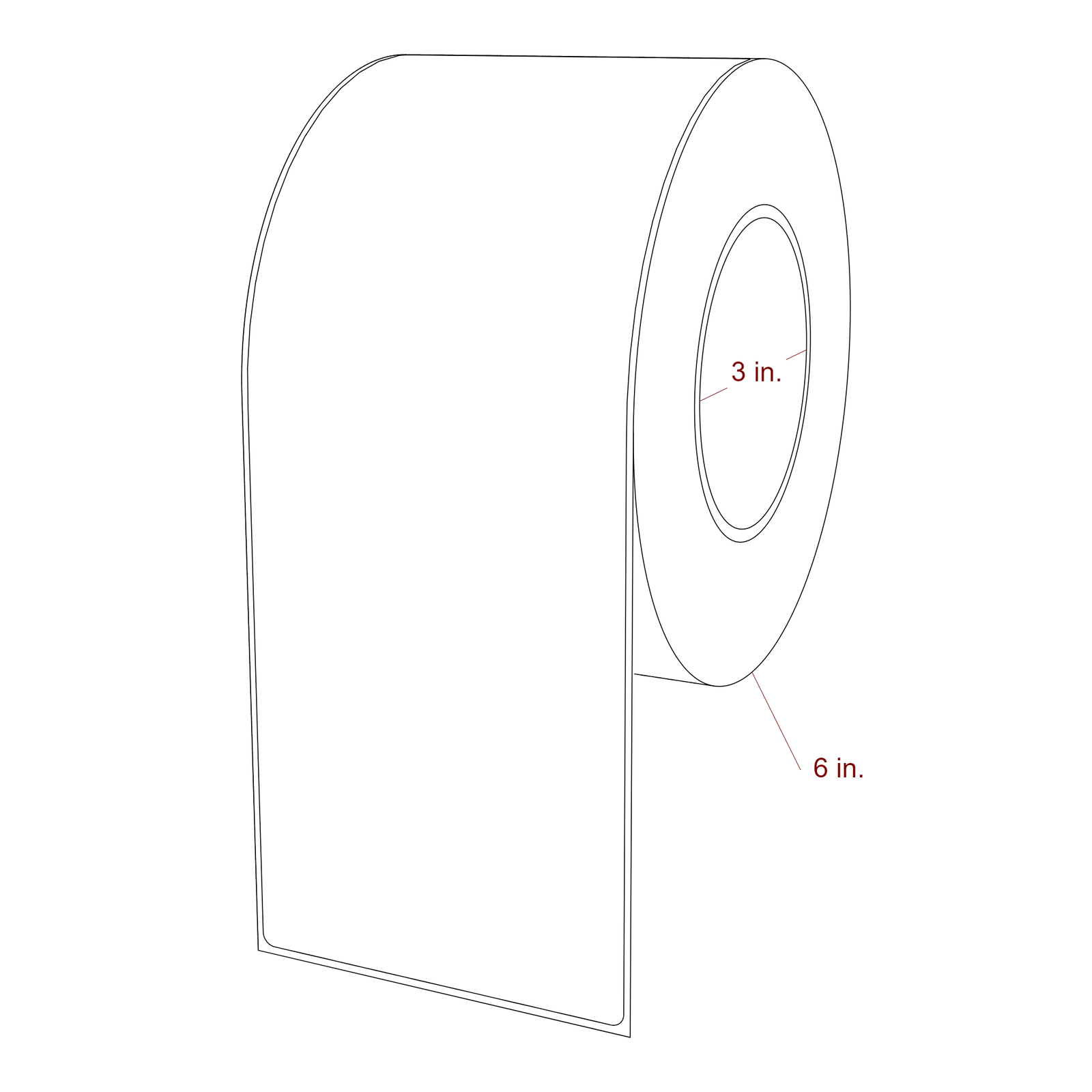 3.75 Inch x 10 Inch Rectangle Inkjet Label Roll - 3 Inch Core - 6 Inch Roll OD - 3D Perspective