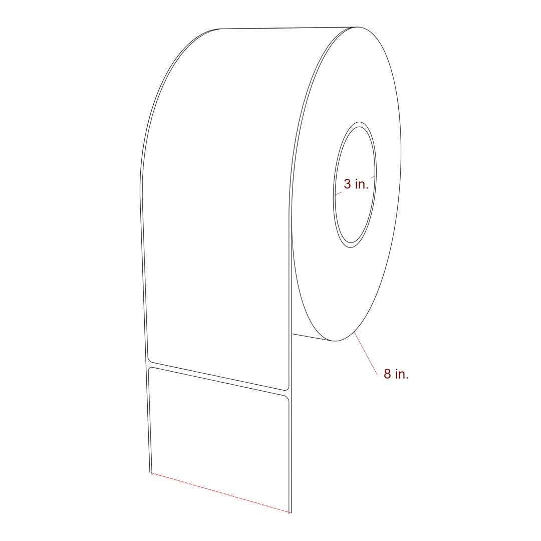 3.75 Inch x 10 Inch Rectangle Inkjet Label Roll - 3 Inch Core - 8 Inch Roll OD - 3D Perspective