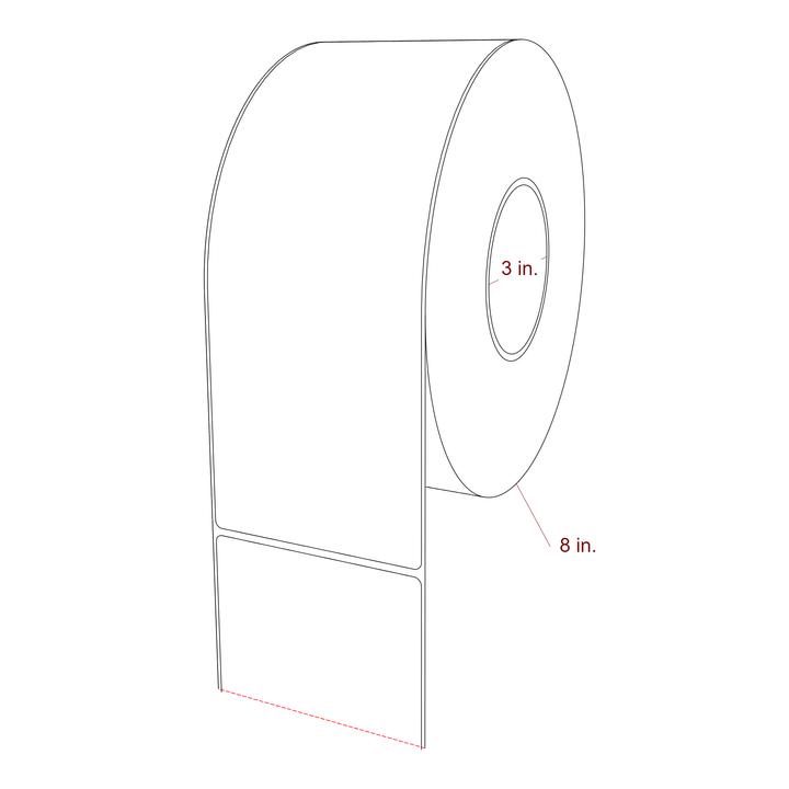 3.75 Inch x 10 Inch Rectangle Inkjet Label Roll - 3 Inch Core - 8 Inch Roll OD - 3D Perspective