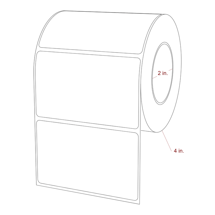 3.75 Inch x 2.25 Inch Rectangle Inkjet Label Roll - 2 Inch Core - 4 Inch Roll OD - 3D Perspective