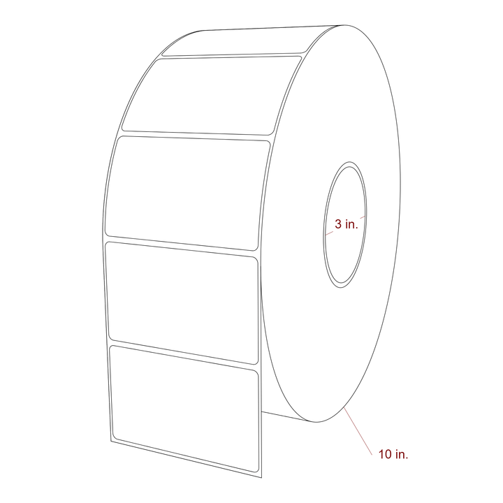 3.75 Inch x 2.25 Inch Rectangle Inkjet Label Roll - 3 Inch Core - 10 Inch Roll OD - 3D Perspective