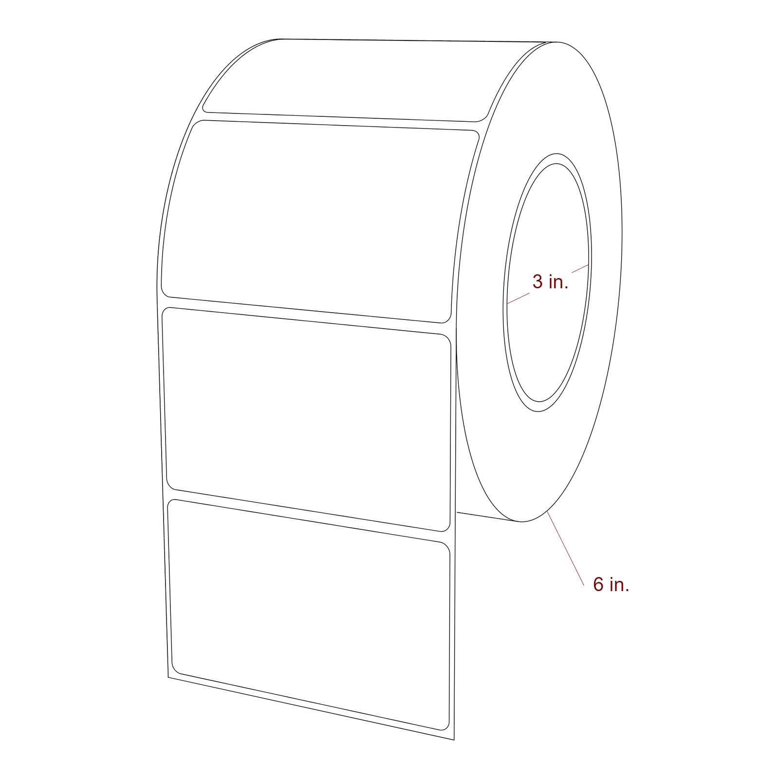3.75 Inch x 2.25 Inch Rectangle Inkjet Label Roll - 3 Inch Core - 6 Inch Roll OD - 3D Perspective