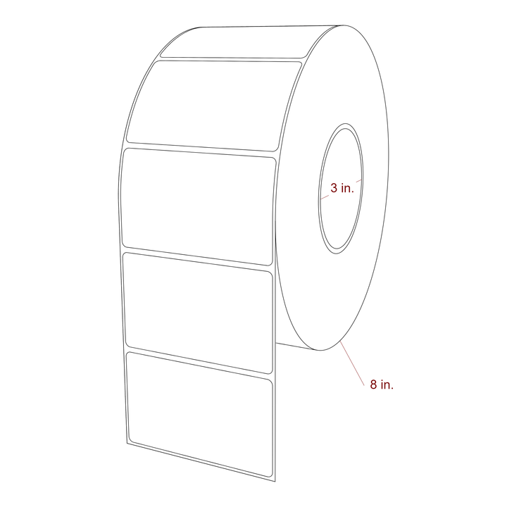 3.75 Inch x 2.25 Inch Rectangle Inkjet Label Roll - 3 Inch Core - 8 Inch Roll OD - 3D Perspective
