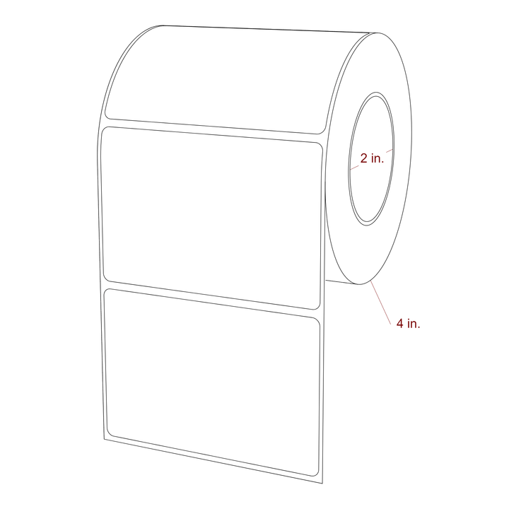 3.75 Inch x 2.5 Inch Rectangle Inkjet Label Roll - 2 Inch Core - 4 Inch Roll OD - 3D Perspective