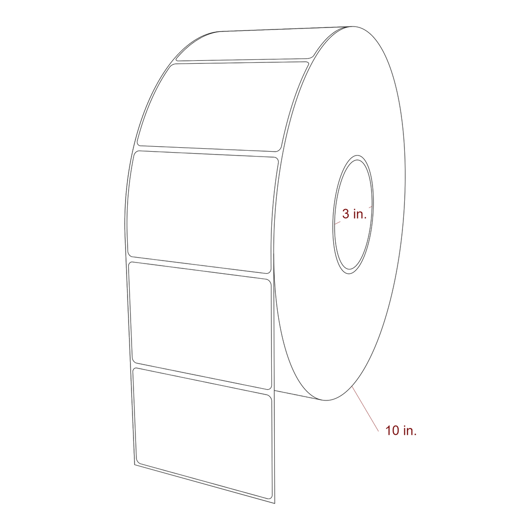 3.75 Inch x 2.5 Inch Rectangle Inkjet Label Roll - 3 Inch Core - 10 Inch Roll OD - 3D Perspective
