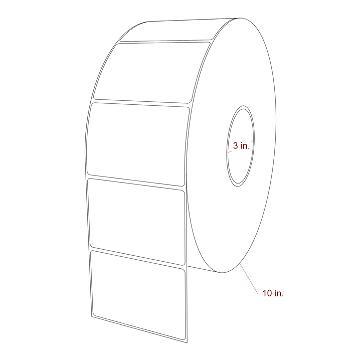 3.75 Inch x 2.5 Inch Rectangle Inkjet Label Roll - 3 Inch Core - 10 Inch Roll OD - 3D Perspective