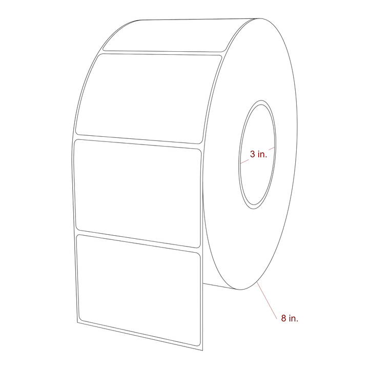 3.75 Inch x 2.5 Inch Rectangle Inkjet Label Roll - 3 Inch Core - 8 Inch Roll OD - 3D Perspective