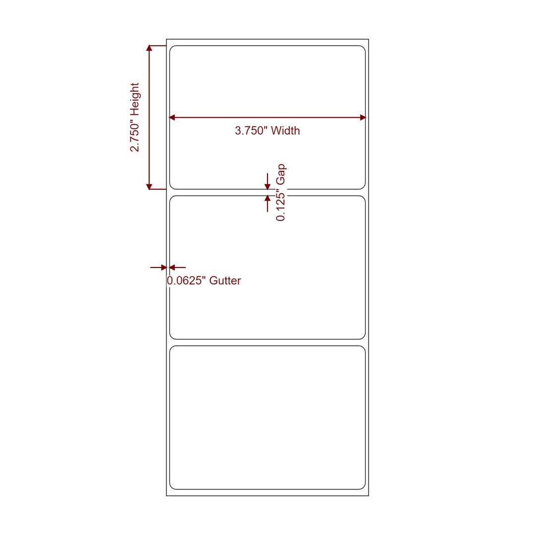 3.75 Inch x 2.75 Inch Rectangle Inkjet Label Roll - 2D Drawing