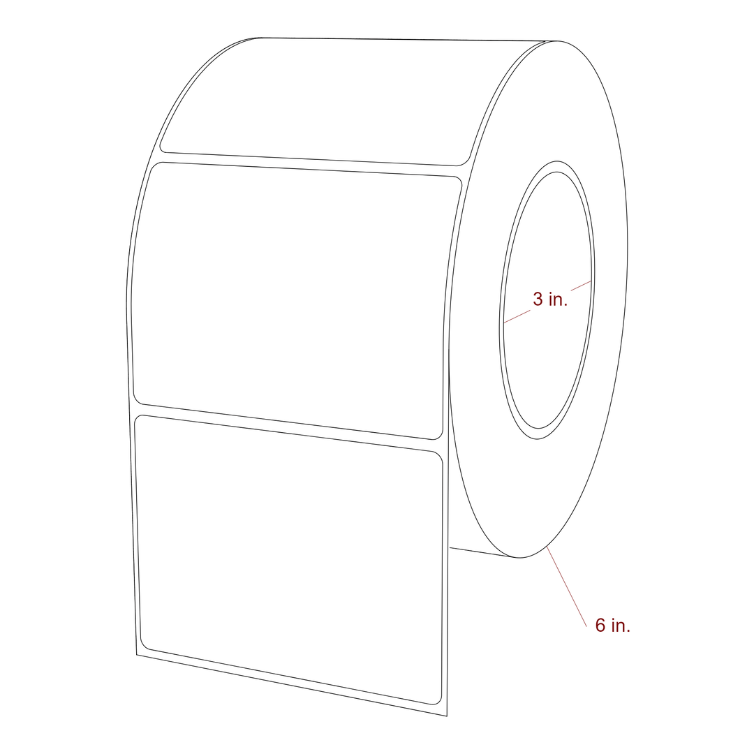 3.75 Inch x 2.75 Inch Rectangle Inkjet Label Roll - 3 Inch Core - 6 Inch Roll OD - 3D Perspective