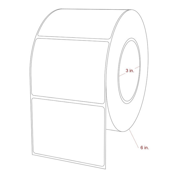 3.75 Inch x 2.75 Inch Rectangle Inkjet Label Roll - 3 Inch Core - 6 Inch Roll OD - 3D Perspective