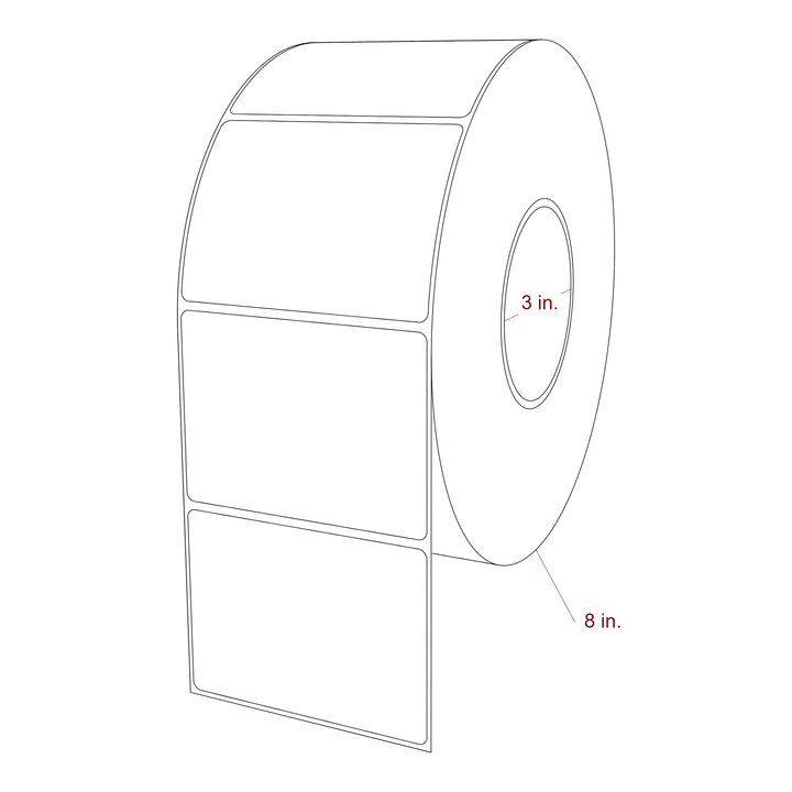 3.75 Inch x 2.75 Inch Rectangle Inkjet Label Roll - 3 Inch Core - 8 Inch Roll OD - 3D Perspective