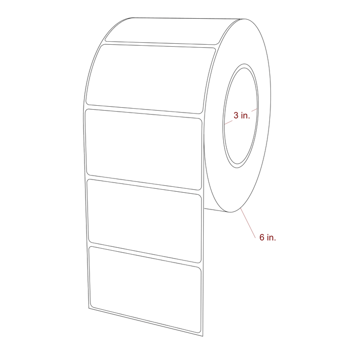 3.75 Inch x 2 Inch Rectangle Inkjet Label Roll - 3 Inch Core - 6 Inch Roll OD - 3D Perspective