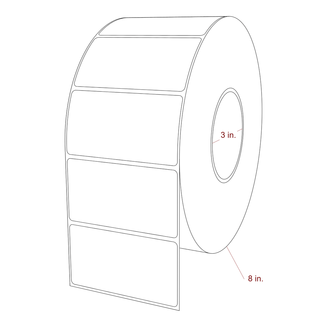 3.75 Inch x 2 Inch Rectangle Inkjet Label Roll - 3 Inch Core - 8 Inch Roll OD - 3D Perspective
