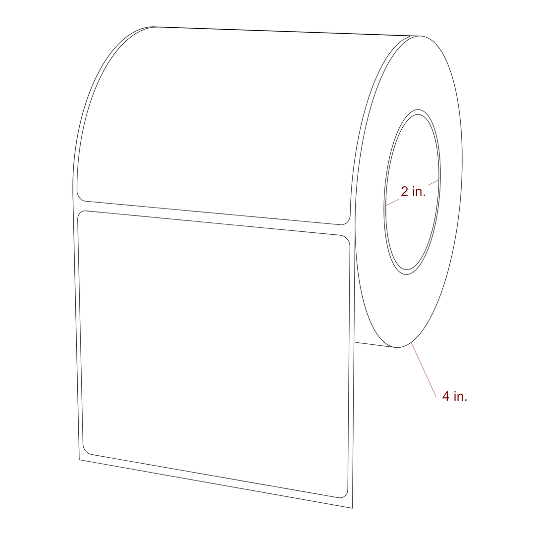 3.75 Inch x 3.25 Inch Rectangle Inkjet Label Roll - 2 Inch Core - 4 Inch Roll OD - 3D Perspective