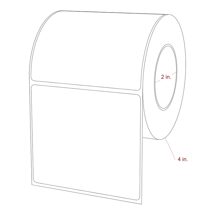 3.75 Inch x 3.25 Inch Rectangle Inkjet Label Roll - 2 Inch Core - 4 Inch Roll OD - 3D Perspective