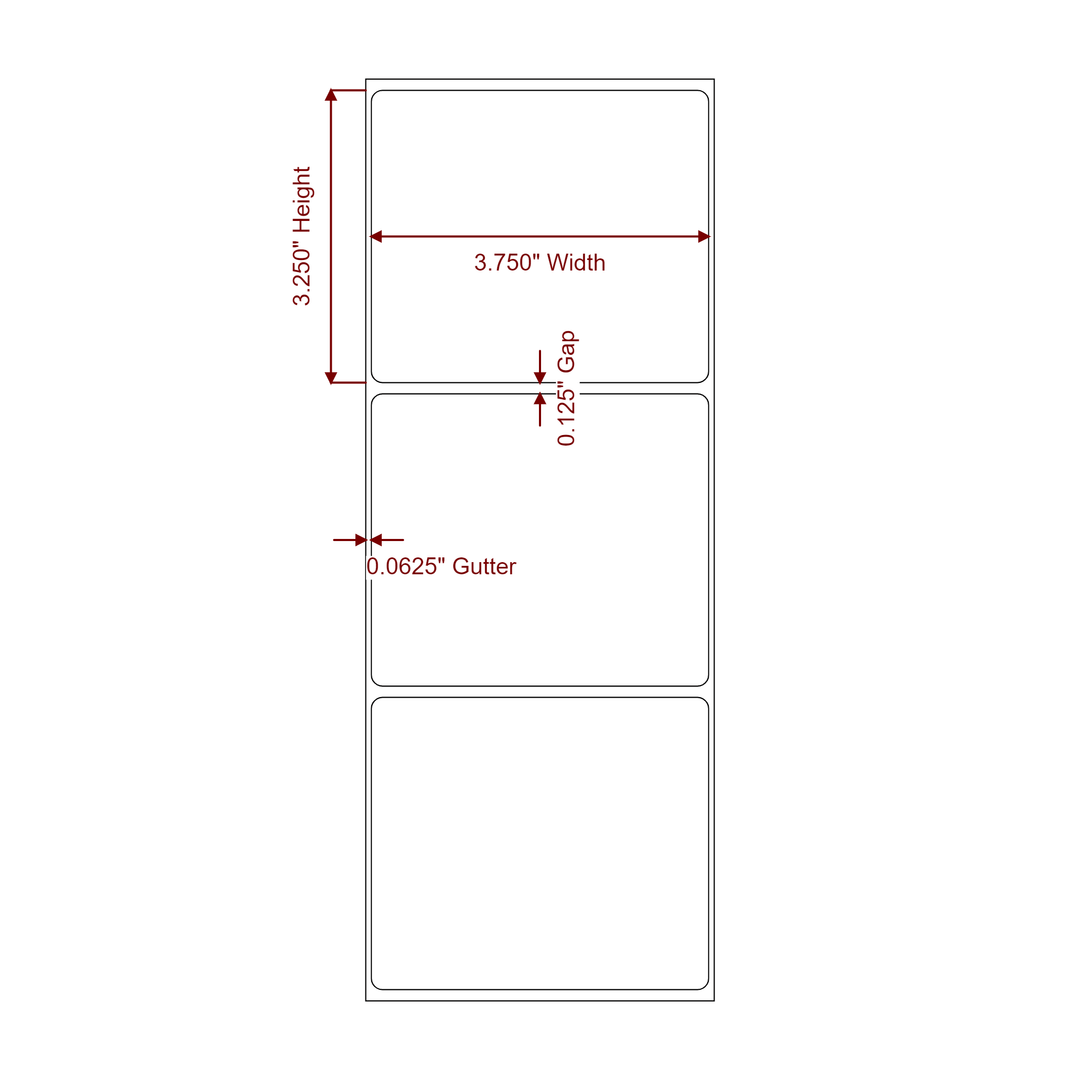 3.75 Inch x 3.25 Inch Rectangle Inkjet Label Roll - 2D Drawing