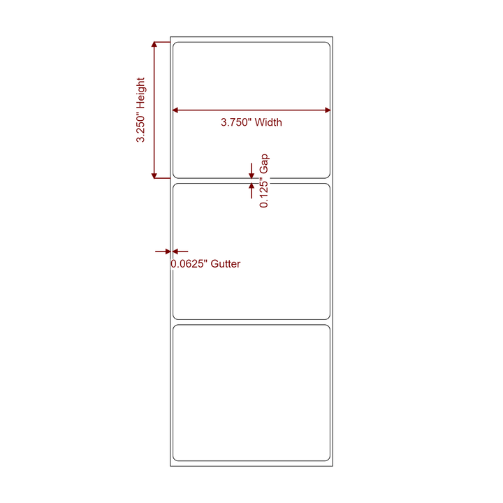 3.75 Inch x 3.25 Inch Rectangle Inkjet Label Roll - 2D Drawing