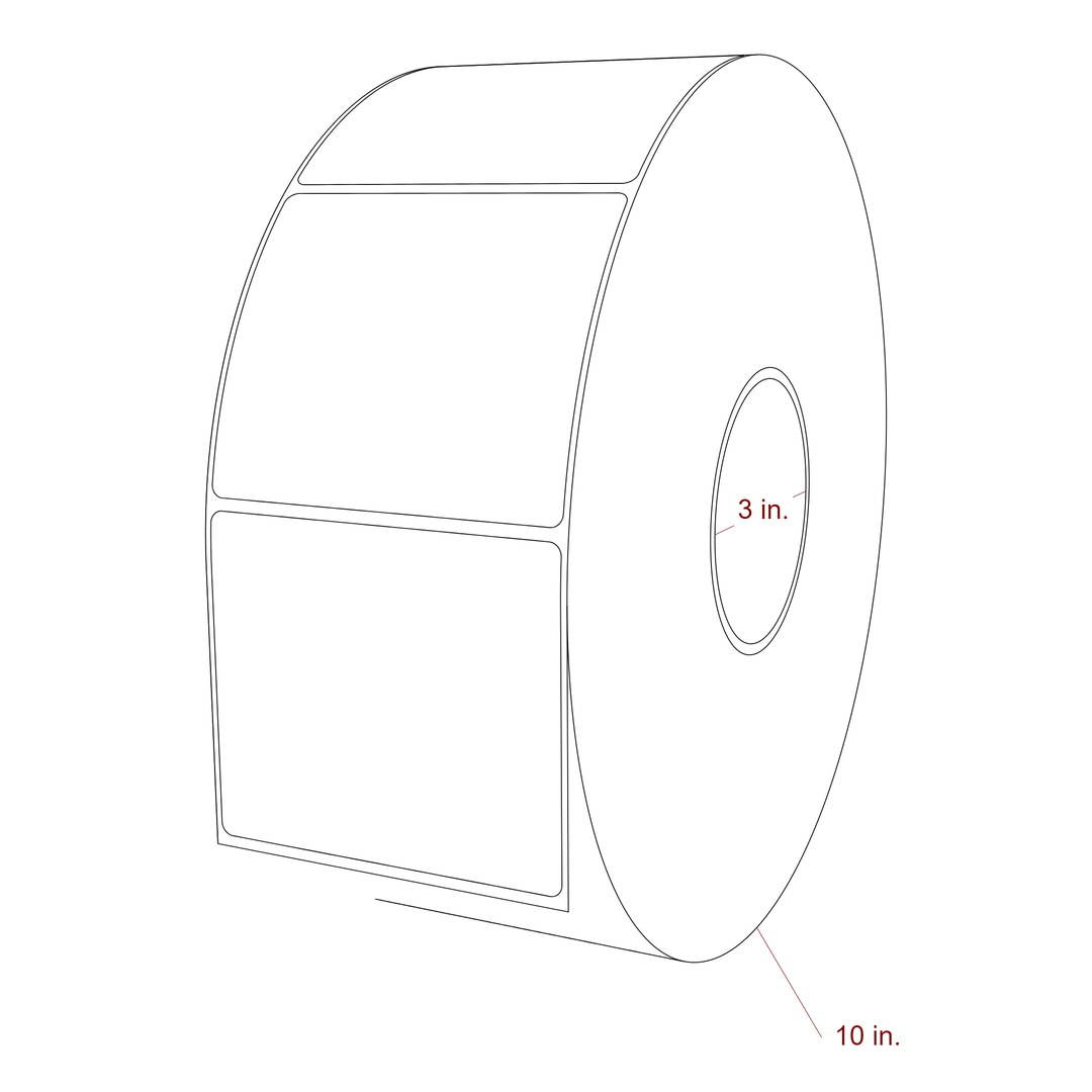 3.75 Inch x 3.25 Inch Rectangle Inkjet Label Roll - 3 Inch Core - 10 Inch Roll OD - 3D Perspective