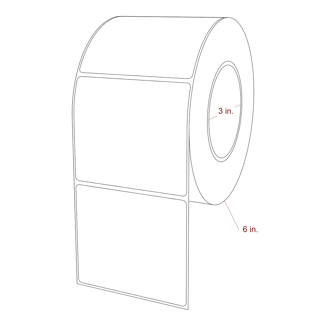 3.75 Inch x 3.25 Inch Rectangle Inkjet Label Roll - 3 Inch Core - 6 Inch Roll OD - 3D Perspective