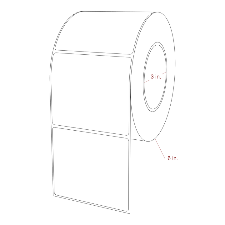 3.75 Inch x 3.25 Inch Rectangle Inkjet Label Roll - 3 Inch Core - 6 Inch Roll OD - 3D Perspective