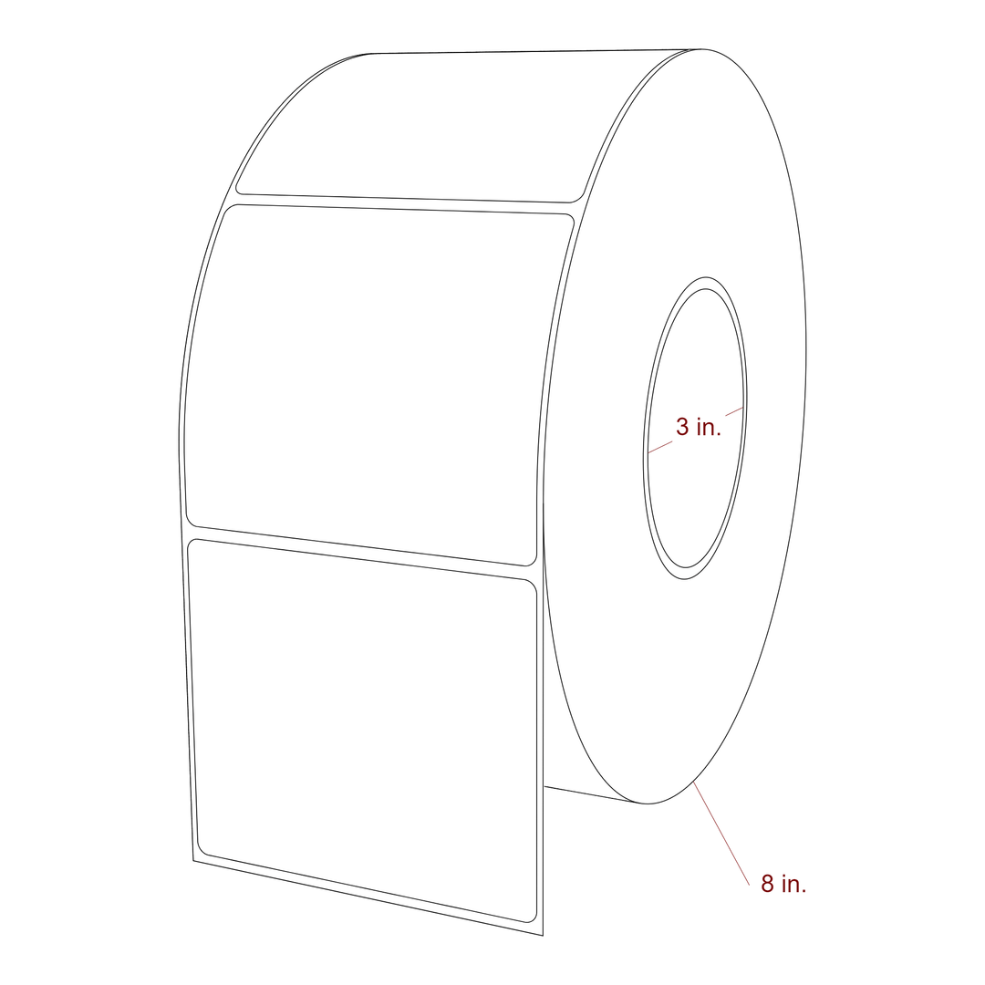 3.75 Inch x 3.25 Inch Rectangle Inkjet Label Roll - 3 Inch Core - 8 Inch Roll OD - 3D Perspective
