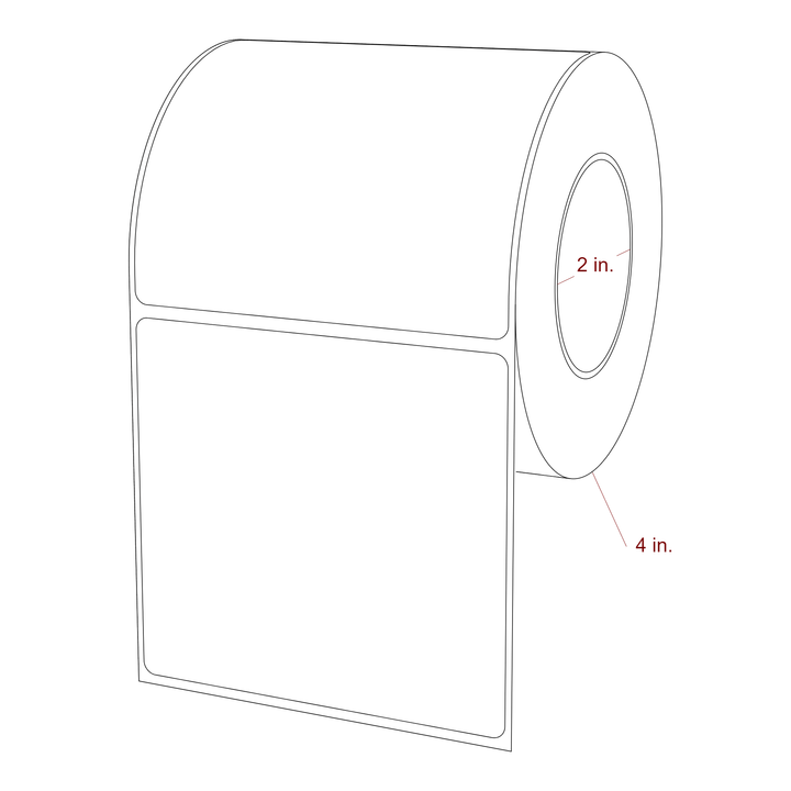 3.75 Inch x 3.5 Inch Rectangle Inkjet Label Roll - 2 Inch Core - 4 Inch Roll OD - 3D Perspective