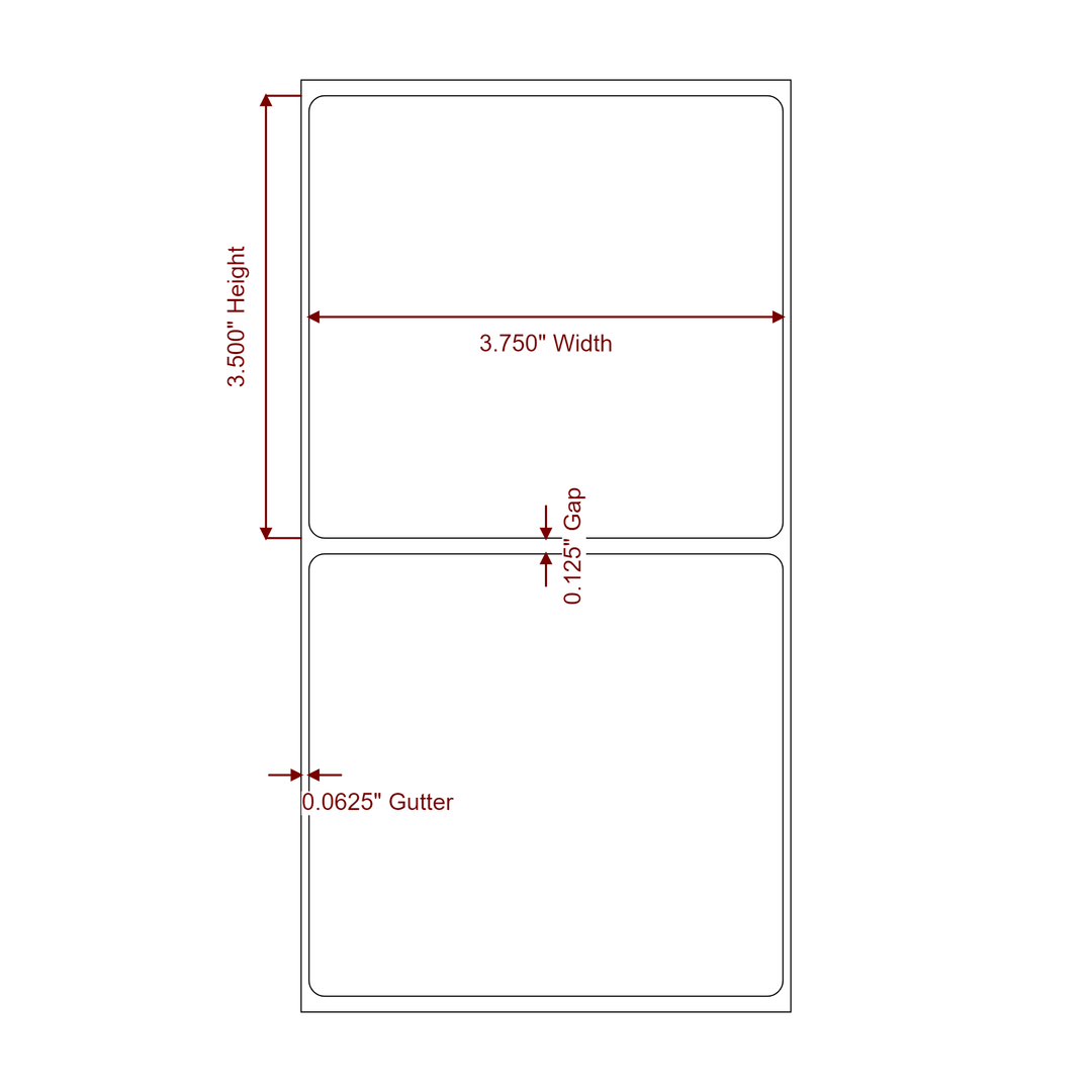 3.75 Inch x 3.5 Inch Rectangle Inkjet Label Roll - 2D Drawing