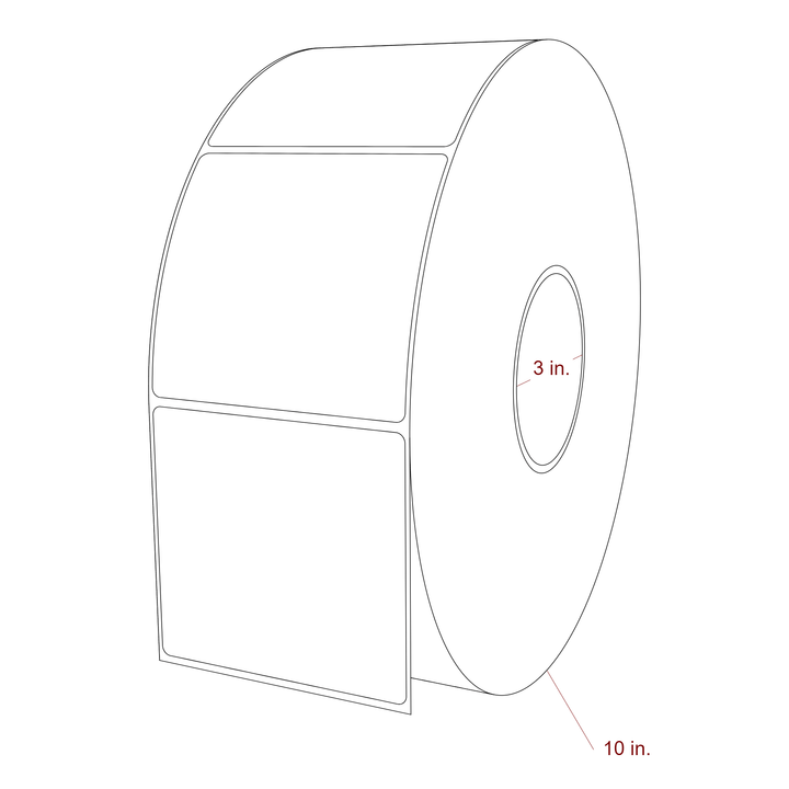 3.75 Inch x 3.5 Inch Rectangle Inkjet Label Roll - 3 Inch Core - 10 Inch Roll OD - 3D Perspective