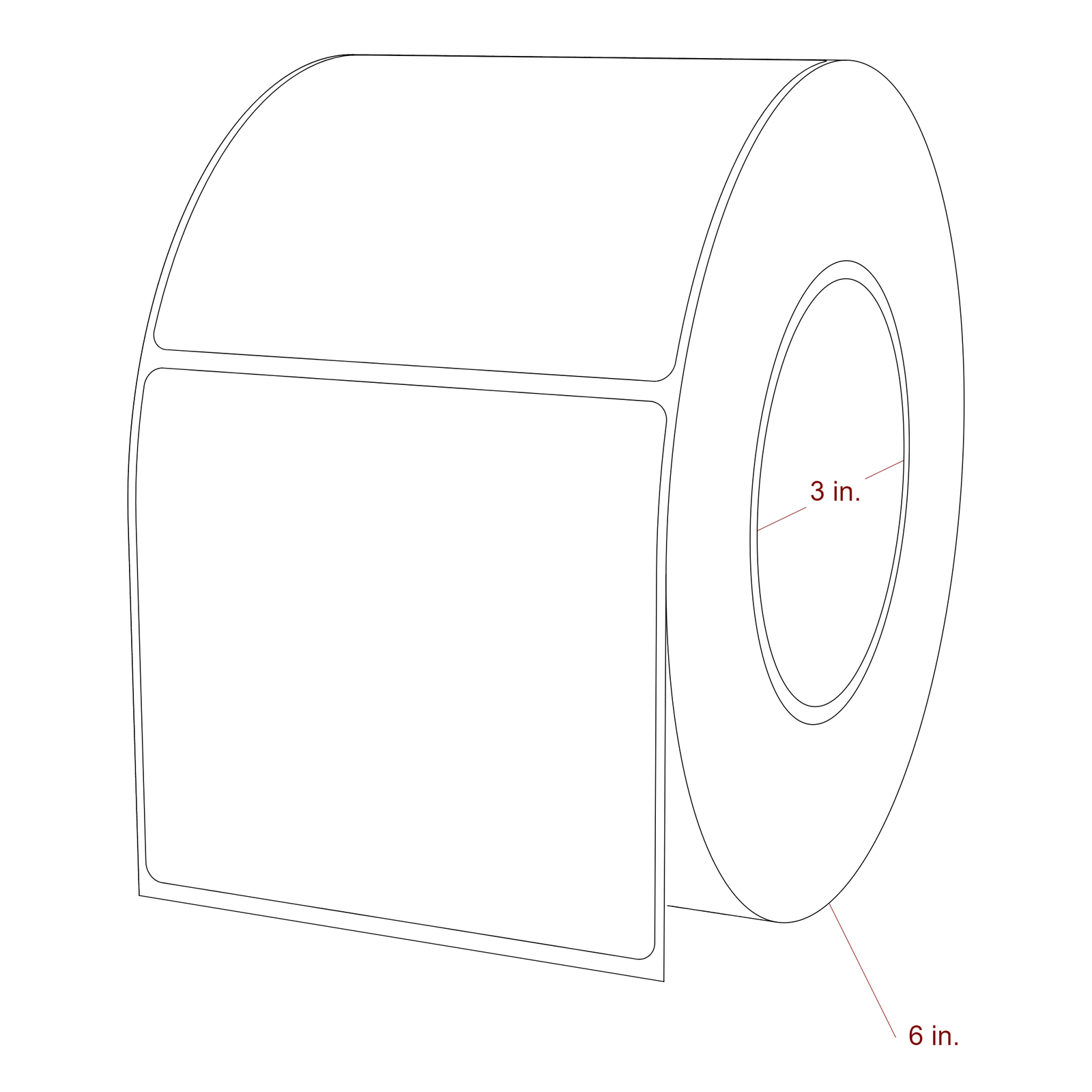 3.75 Inch x 3.5 Inch Rectangle Inkjet Label Roll - 3 Inch Core - 6 Inch Roll OD - 3D Perspective