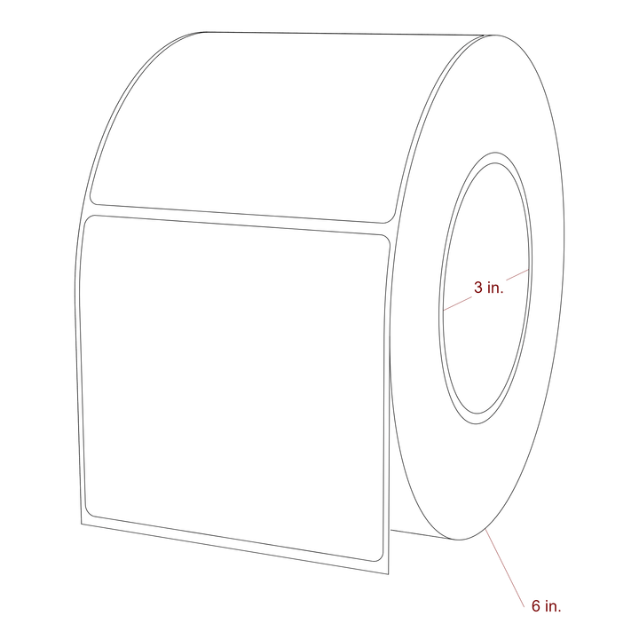3.75 Inch x 3.5 Inch Rectangle Inkjet Label Roll - 3 Inch Core - 6 Inch Roll OD - 3D Perspective