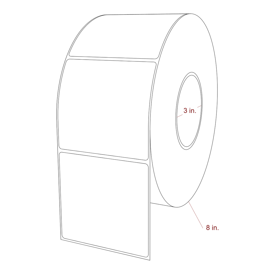 3.75 Inch x 3.5 Inch Rectangle Inkjet Label Roll - 3 Inch Core - 8 Inch Roll OD - 3D Perspective