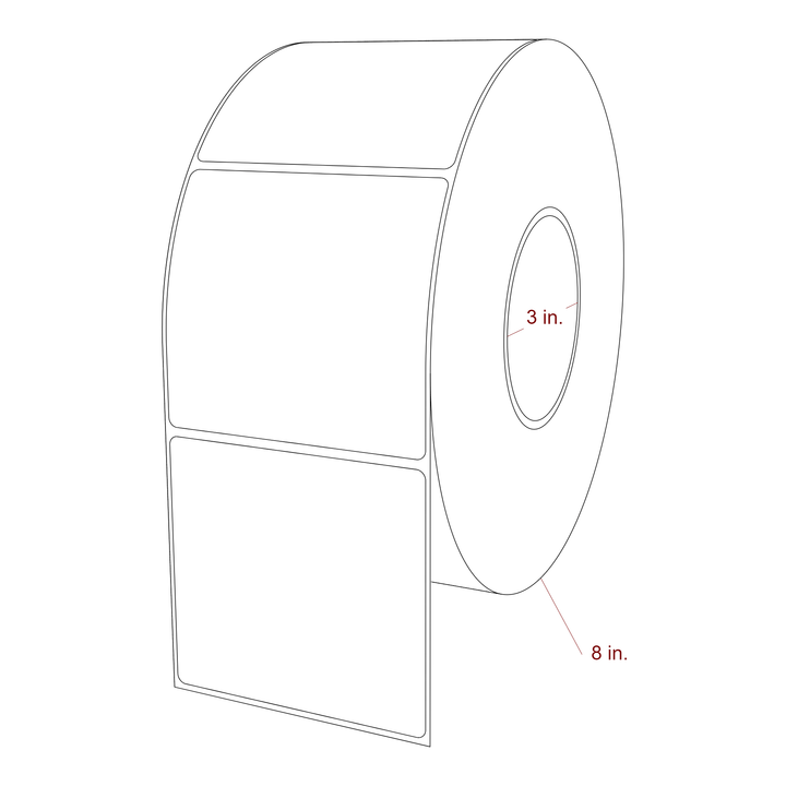 3.75 Inch x 3.5 Inch Rectangle Inkjet Label Roll - 3 Inch Core - 8 Inch Roll OD - 3D Perspective