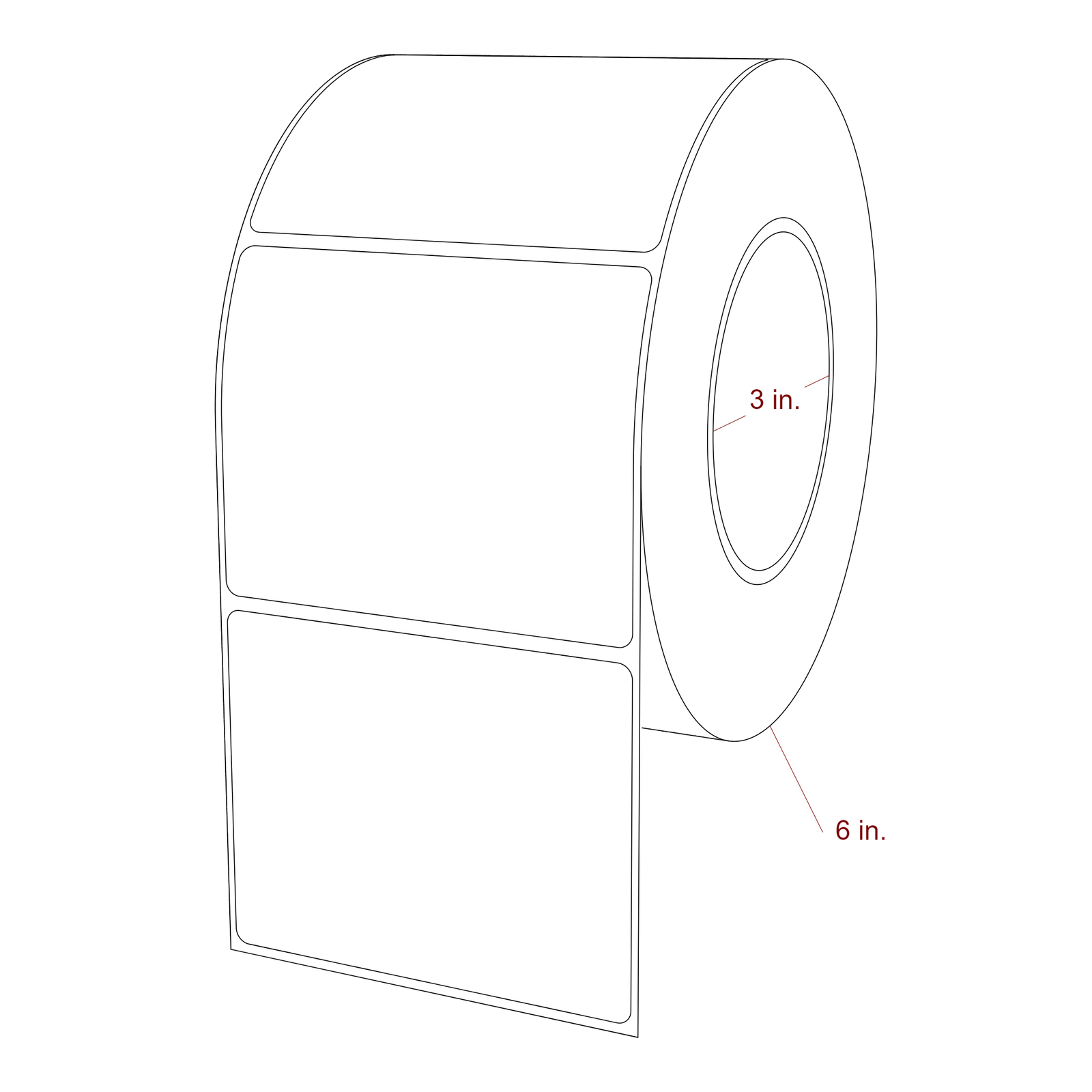 3.75 Inch x 3 Inch Rectangle Inkjet Label Roll - 3 Inch Core - 6 Inch Roll OD - 3D Perspective