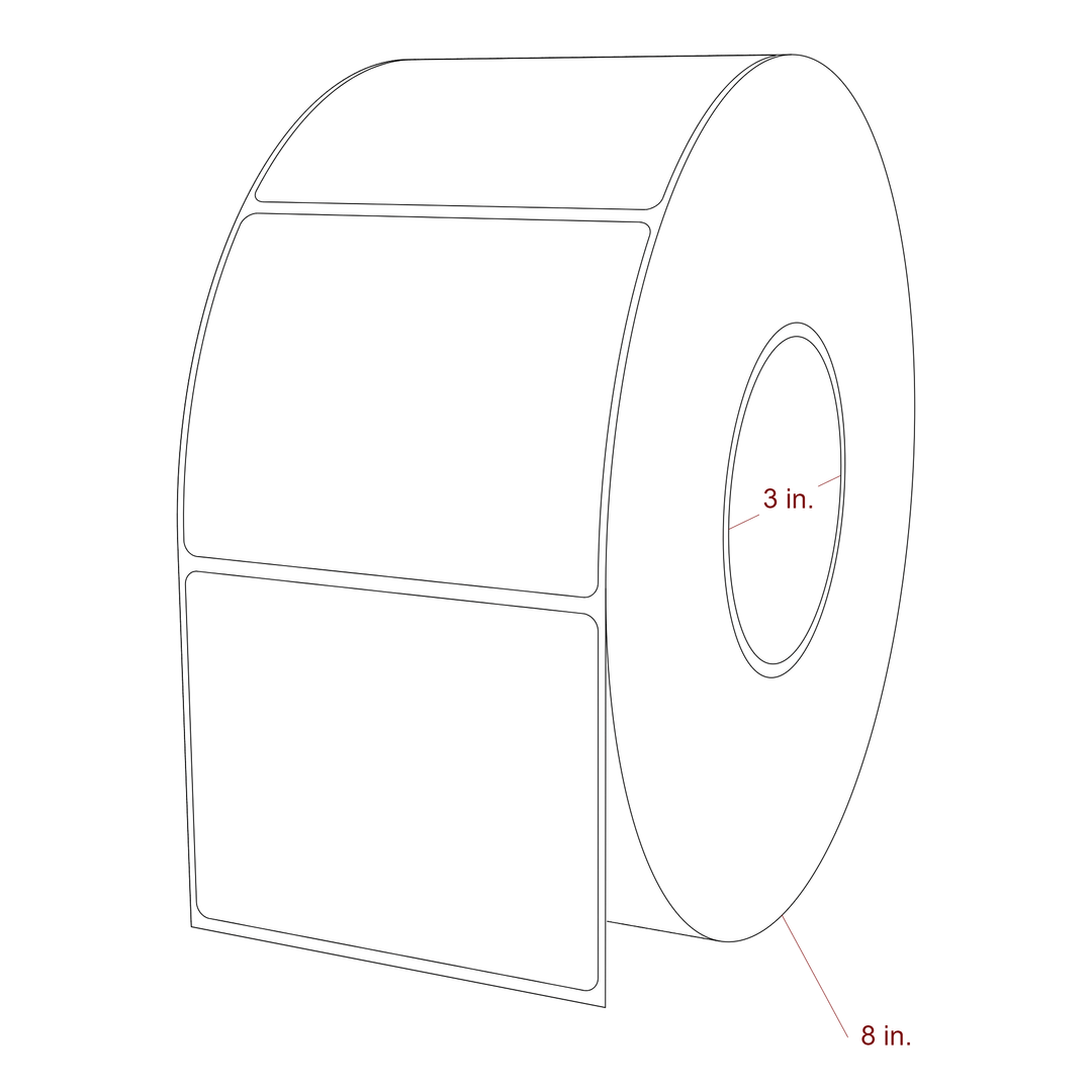 3.75 Inch x 3 Inch Rectangle Inkjet Label Roll - 3 Inch Core - 8 Inch Roll OD - 3D Perspective